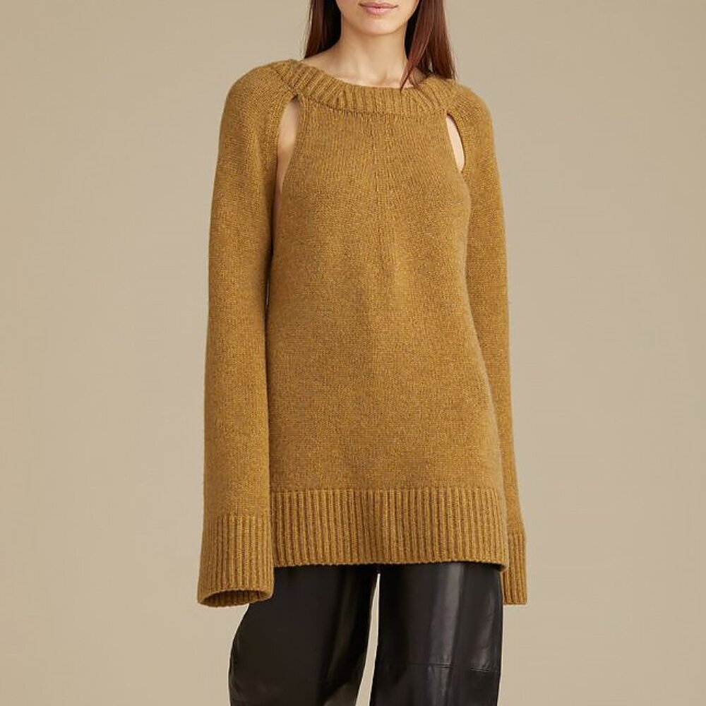 Khaite Cut Out Raglan Pullover Cashmere Sweater Fawn Size Medium NEW NWT